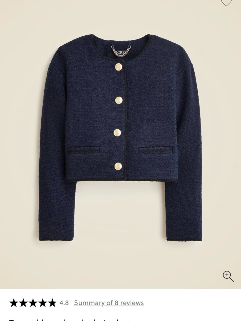 J. Crew Navy lady bomber jacket Bouclé Cropped Jacket with Gold Buttons